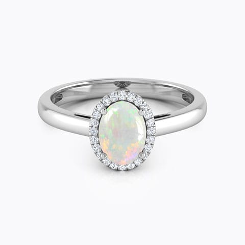 Halo Opal Birthstone Diamond Ring