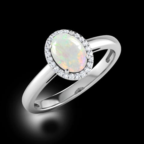 Halo Opal Birthstone Diamond Ring