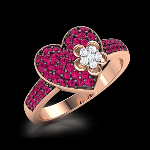 Floret in Heart Diamond Ring