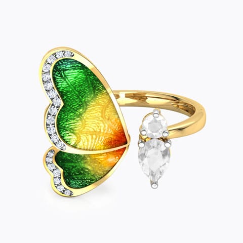 One Wing Green Butterfly Diamond Ring