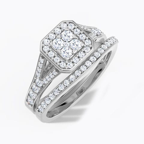 Glowing Diamond Bridal Ring Set Diamond Rings 18 Karat White Gold Glowing Diamond Bridal Ring Set