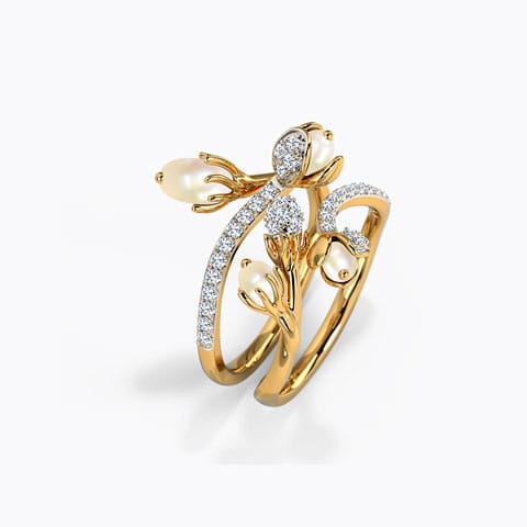 Diamond,Gemstone Rings 14 Karat Yellow Gold Muktya Dual Pearl Ring hover