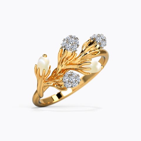 Diamond,Gemstone Rings 14 Karat Yellow Gold Pearly Twig Ring hover