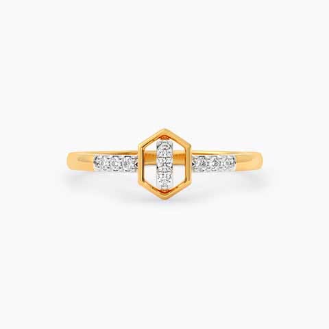 Hexagonal Line 9KT Diamond Ring