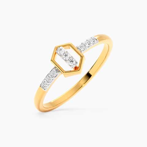 Hexagonal Line 9KT Diamond Ring