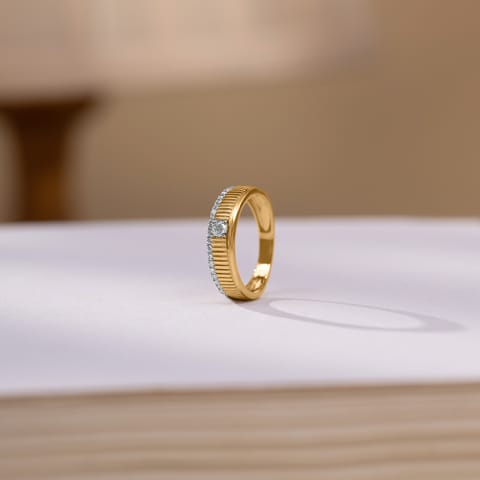 Asymmetric Ribbed Pave Diamond Ring for Men
