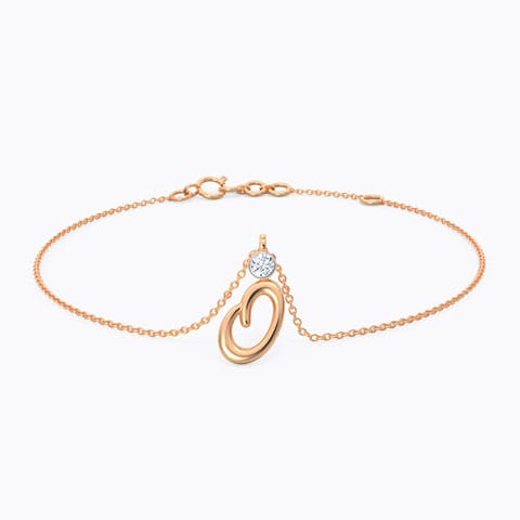Charm Alphabet O Diamond Bracelet Diamond Bracelets 14 Karat Rose Gold Charm Alphabet O Diamond Bracelet