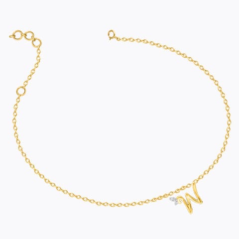 Leafy Alphabet W Diamond Bracelet
