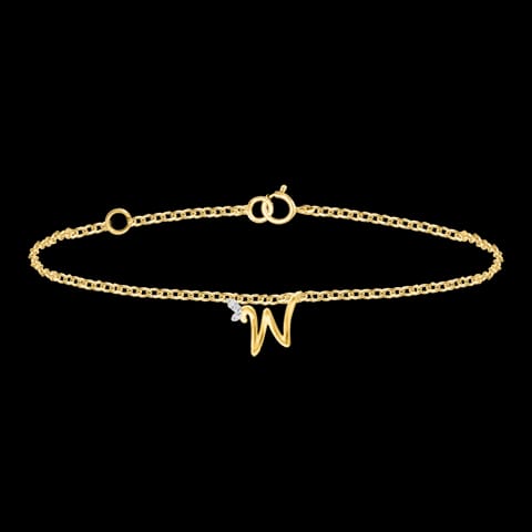 Leafy Alphabet W Diamond Bracelet