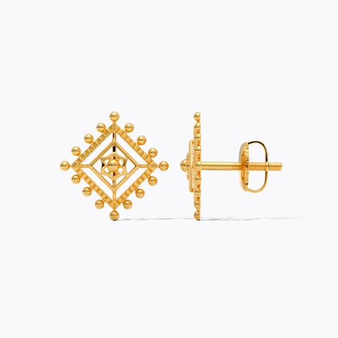 Square Beads 22KT Gold Stud Earrings
