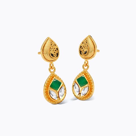 Regal Kundan 22KT Gemstone Drop Earrings