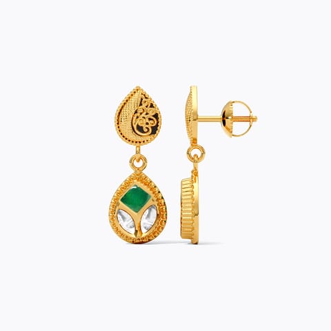 Regal Kundan 22KT Gemstone Drop Earrings