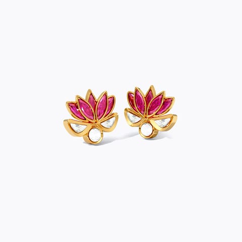 Lotus Kundan 22KT Gemstone Stud Earrings