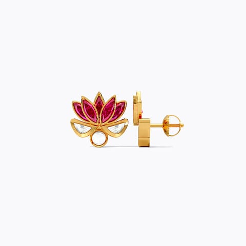 Lotus Kundan 22KT Gemstone Stud Earrings
