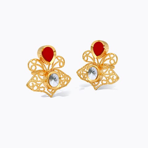 Lattice Kundan 22KT Gemstone Stud Earrings