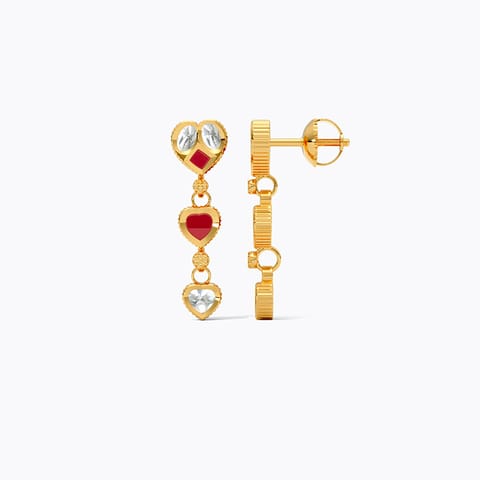 Kundan Hearts 22KT Gemstone Drop Earrings