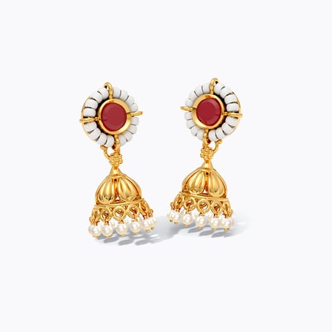 Crimson Kundan 22KT Gemstone Jhumki Earrings Crimson Kundan 22KT Gemstone Jhumki Earrings