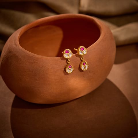 Pear Kundan 22KT Gemstone Drop Earrings
