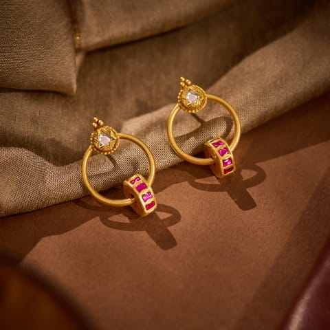 Kundan Looped 22KT Gemstone Stud Earrings