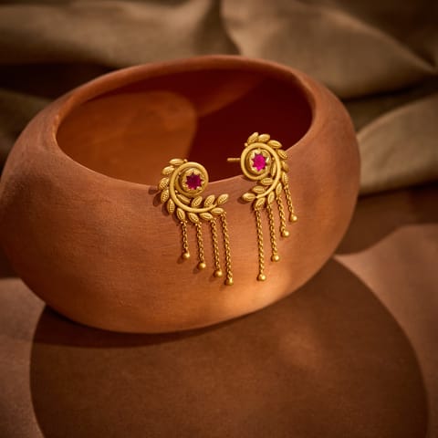 Fern Swirl 22KT Gemstone Drop Earrings