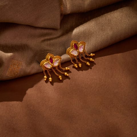 Kundan Phool 22KT Gemstone Drop Earrings