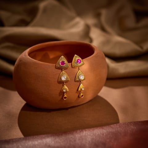 Trinity 22KT Gemstone Drop Earrings