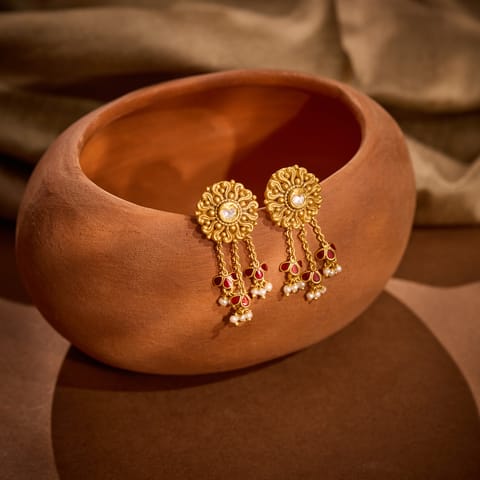 Royal Rosette 22KT Gemstone Drop Earrings