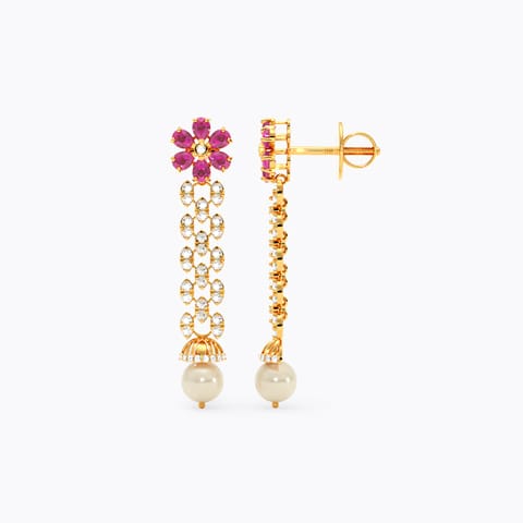 Carmine Bloom  22KT Gemstone Drop Earrings