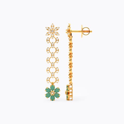 Floral Mint 22KT Gemstone Drop Earrings