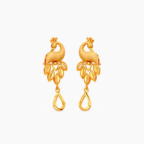 Peacock 22KT Gold Drop Earrings