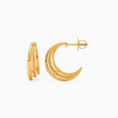Tri Lines 22KT Gold Hoop Earrings