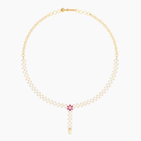 Carmine Bloom  22KT Gemstone Necklace