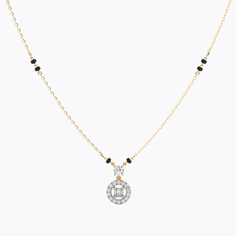 Solitaire Mangalsutra 18 Karat Yellow Gold Zarna Halo Solitaire Mangalsutra