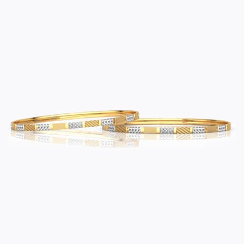 Tri-Block Design Gold Bangle Set of 2