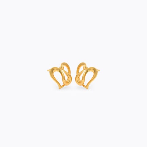 Meander Heart Gold Stud Earrings