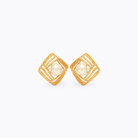 Pearly Square 9KT Gemstone Stud Earrings
