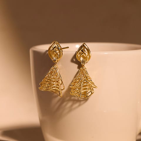 Gold Earrings 9 Karat Yellow Gold Aurum Lattice 9KT Gold Jhumkas