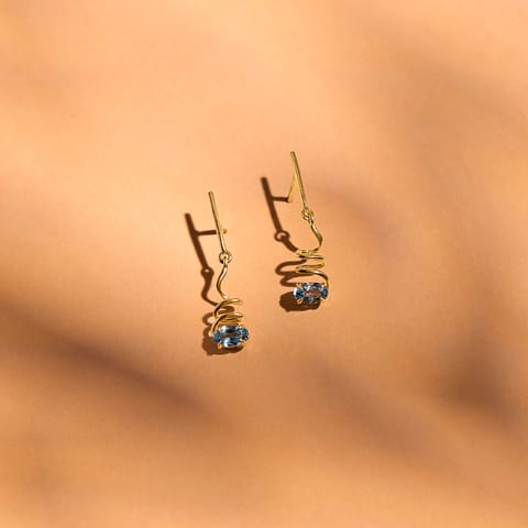 Blue Coil 9KT Gemstone Drop Earrings
