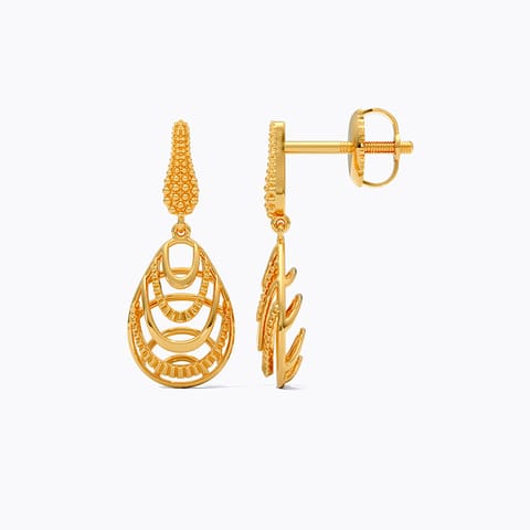 Lattice Pear Gold Drop Earrings