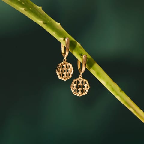 Lattice Sphere Gold Drop Earrings