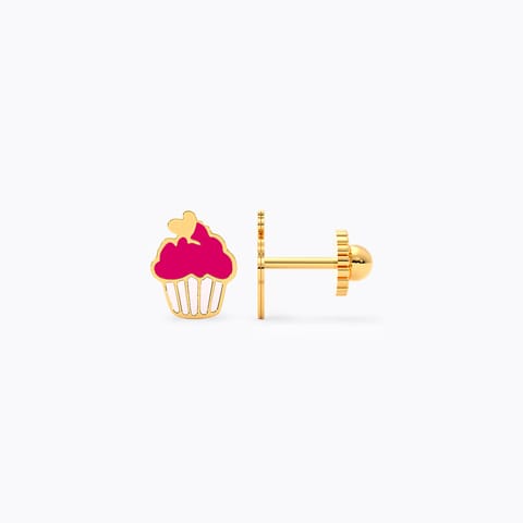 Berry Cupcake 9KT Gold Stud Earrings for Kids