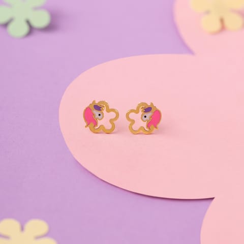 Blooming Unicorn 9KT Gold Stud Earrings for Kids Blooming Unicorn 9KT Gold Stud Earrings for Kids