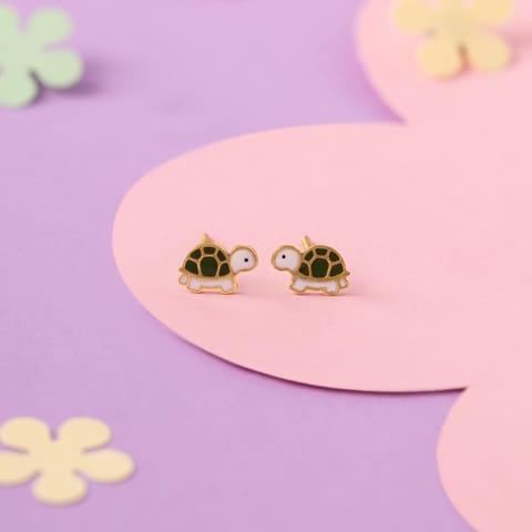 Tortoise 9KT Gold Stud Earrings for Kids