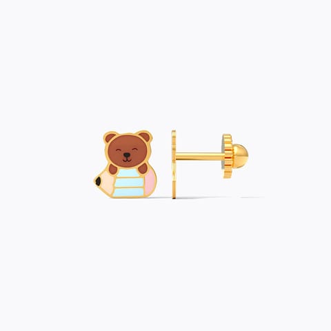 Teddy 9KT Gold Stud Earrings for Kids