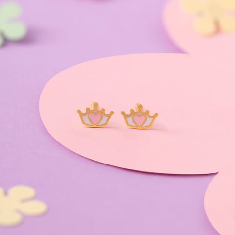 Princess Crown 9KT Gold Stud Earrings for Kids