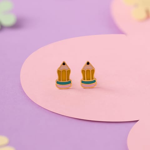 Pencil 9KT Gold Stud Earrings for Kids