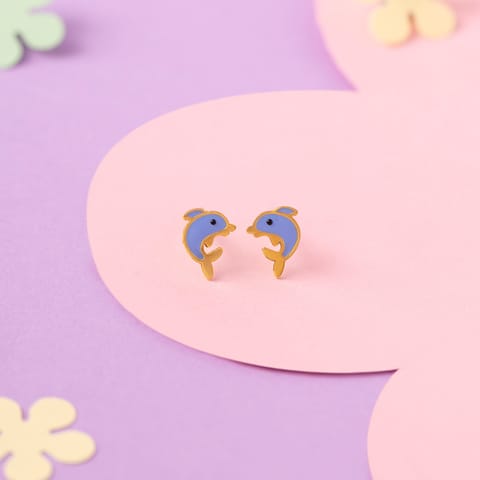 Dolphin 9KT Gold Stud Earrings for Kids