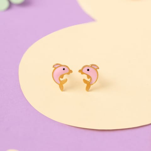 Cute Dolphin 9KT Gold Stud Earrings for Kids