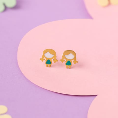 Cute Girl 9KT Gold Stud Earrings for Kids