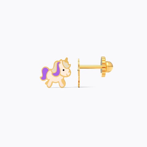 Mini Unicorn 9KT Gold Stud Earrings for Kids